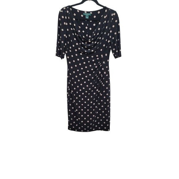 Ralph Lauren Polka Dot Dress With Cowl Neck & Half Sleeves Size 6 - Picture 1 of 12